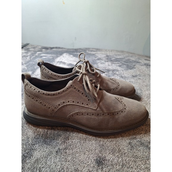 Cole Haan Grandevolution Suede Wingtip Oxford Shoes Mens 9M Grey Causal Dress - Picture 1 of 14